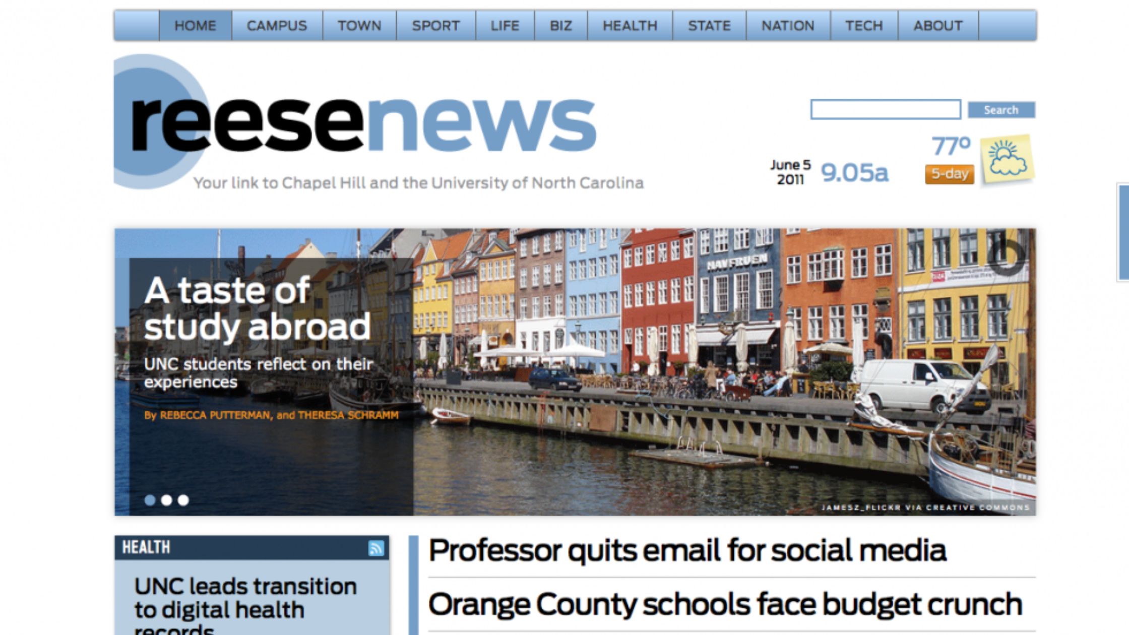 Homepage screenshot above the fold of the Reese News website.