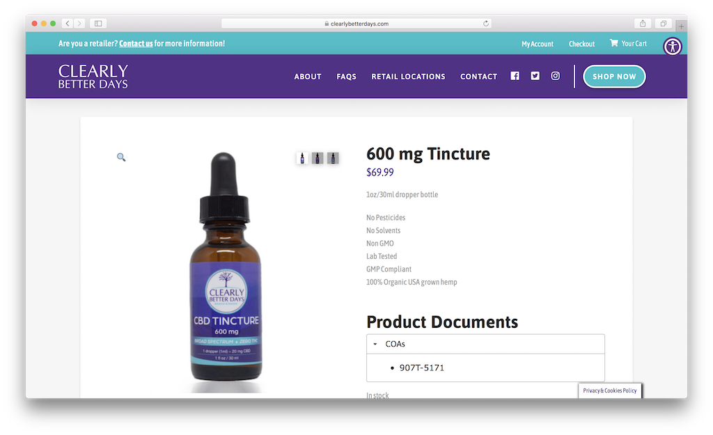 Clearly Better Days Website now has COAs as downloadable docs on CBD product page